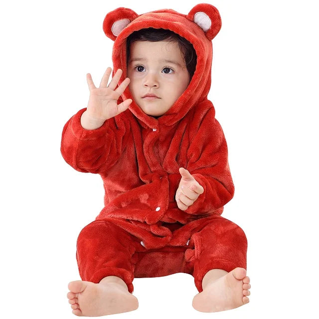 MICHLEY Halloween Costume Infant Baby Clothes Rompers Winter Flannel Hooded Bodysuits Pajamas Animals Overall Jumpsuit For Bebe