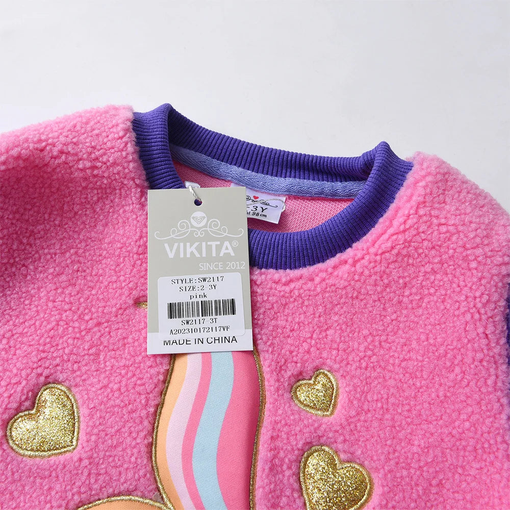 VIKITA Kids Fleece Sweatshirts Girls Hoodies Pullovers Winter Autumn Thick Warm Pullovers Outwear Children's Clothing 3-12 Yrs