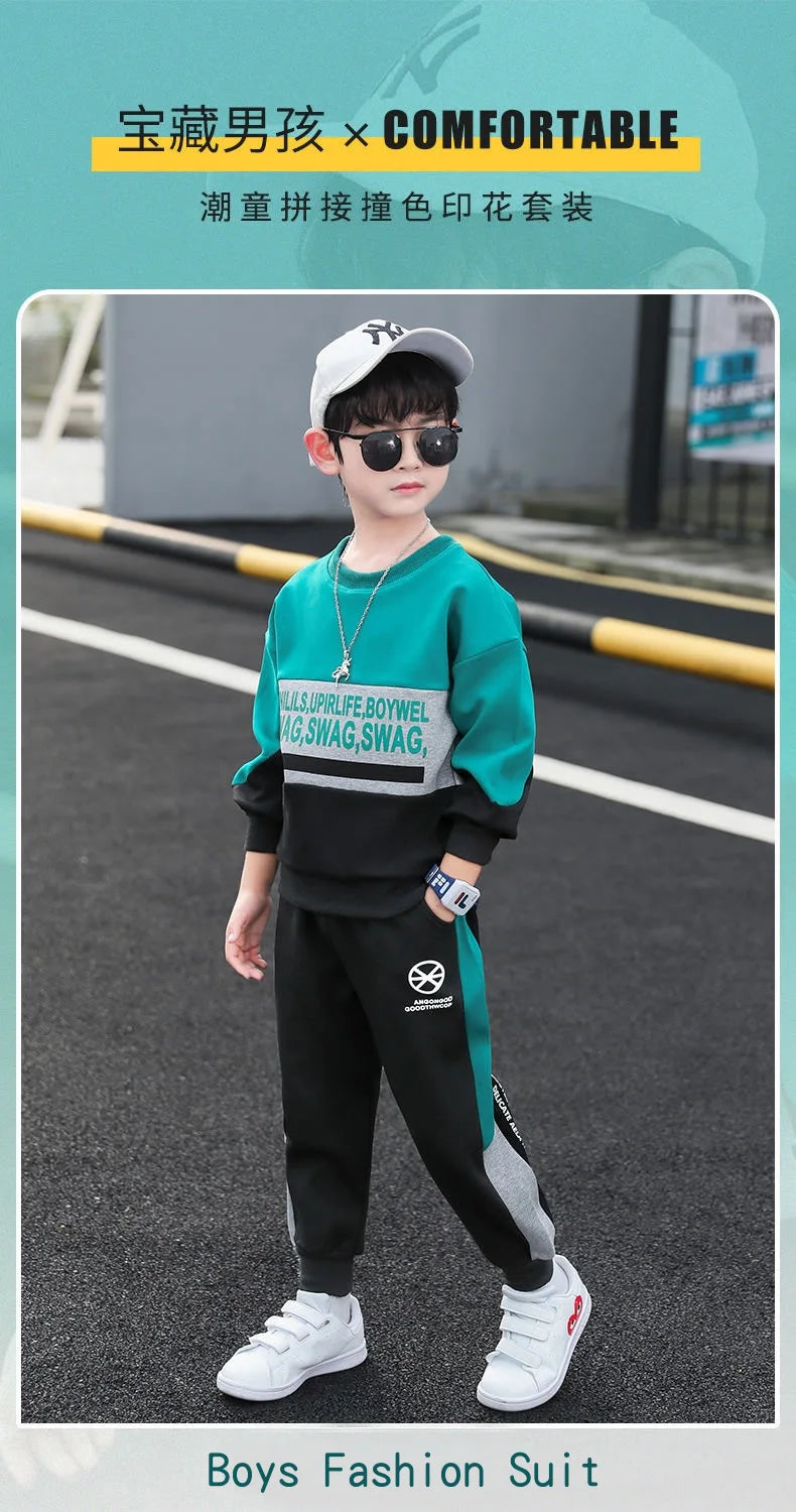 2024 Boys Clothes Set striped Sweatshirt tops + Sport Pants Tracksuits winter Autumn Kids Suit Children 5 7 8 9 10 11 12 13Year