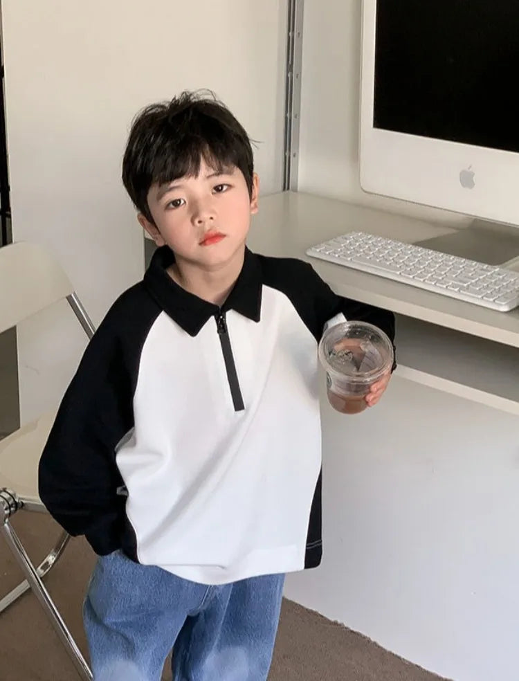 Boys' 2025 Spring/Autumn New Arrival Cotton Punk-Style Street-Savvy Trendy Polo Collar Sweatshirt - Stylish Baby Boys' Top