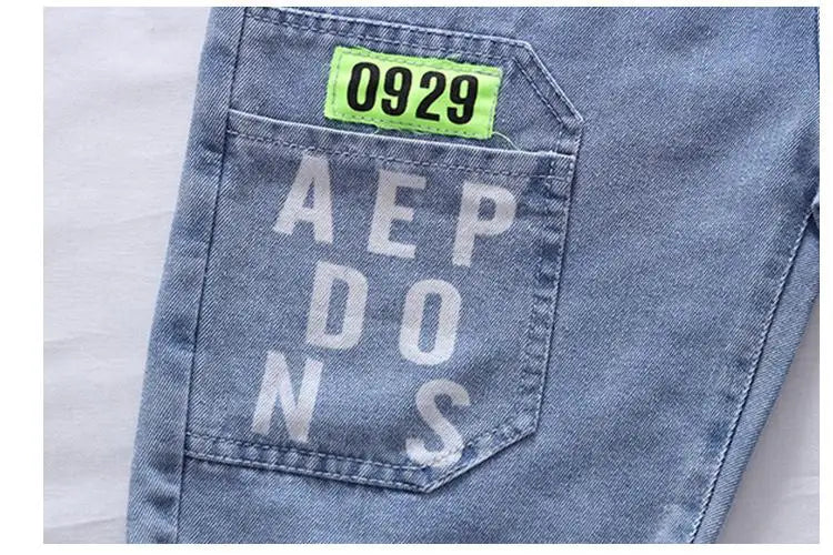 2024 New Teenage Boys Denim Shorts 4-10 Years Summer Fashion Letter Printed Soft Trousers For Kids Children Casual Pants