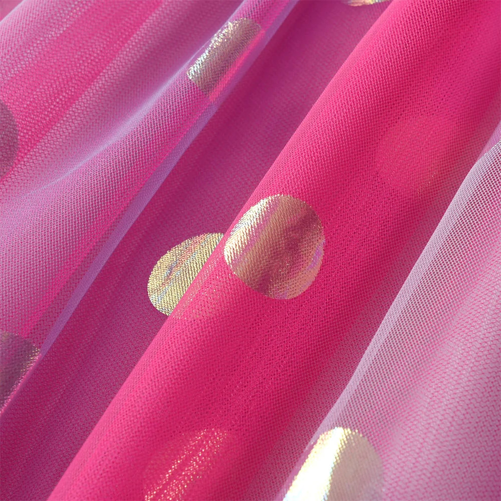 VIKITA Toddlers Polka Dot Colorful Butterfly Ruffled Sleeved Dress Kids Gradient Pink Mesh Tulle Princess Birthday Party Frocks