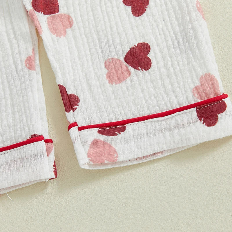 Girls Pajama Set Cute Heart Patterned Long Sleeve Top with Cozy Elastic Waist Pants for a Good Night s Sleep