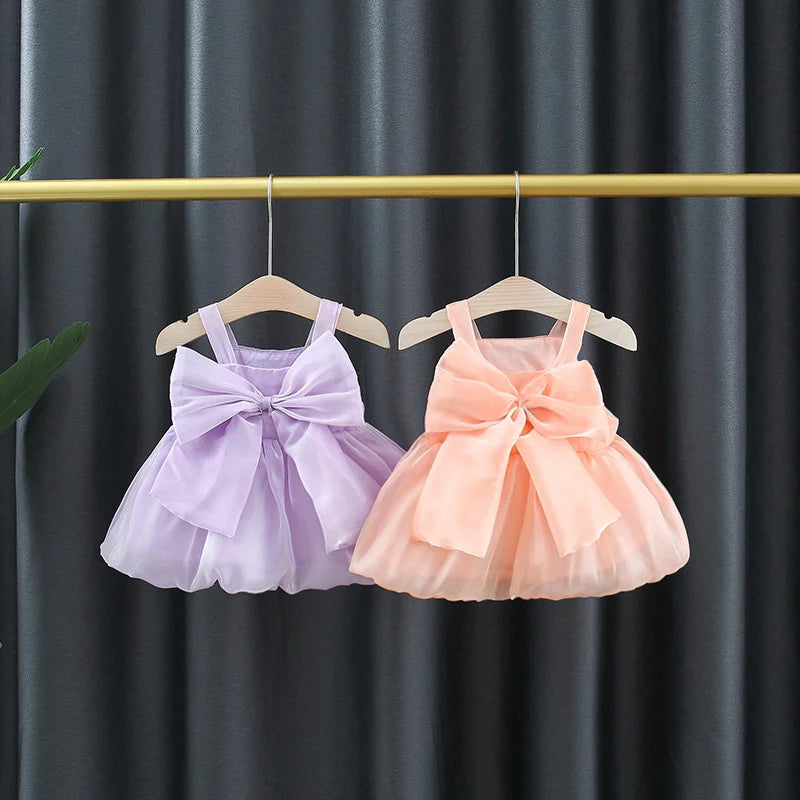 Summer New Wedding Party Baby Girl Princess Dress, Sweet Bow Children'S Clothing For 9 Months To 3 Years Old