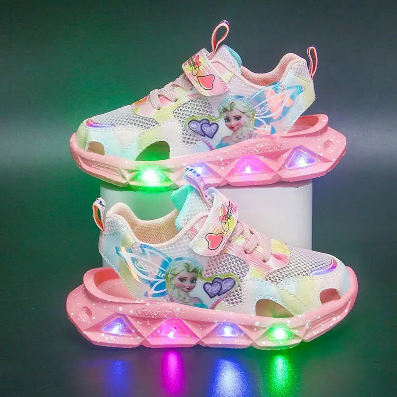 Disney Children's Sandals Women's Summer Girls' Sandals Led Lights Kids' Baby Princess Elsa Beach Pink Purple Shoes Size 22-37