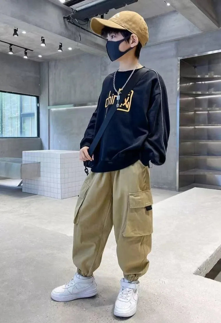 2025 Spring Boys' Casual Cargo Pants - Loose Fit Trendy Sweatpants for Kids, Versatile Streetwear, Durable Kids' Pants (3-14Y)
