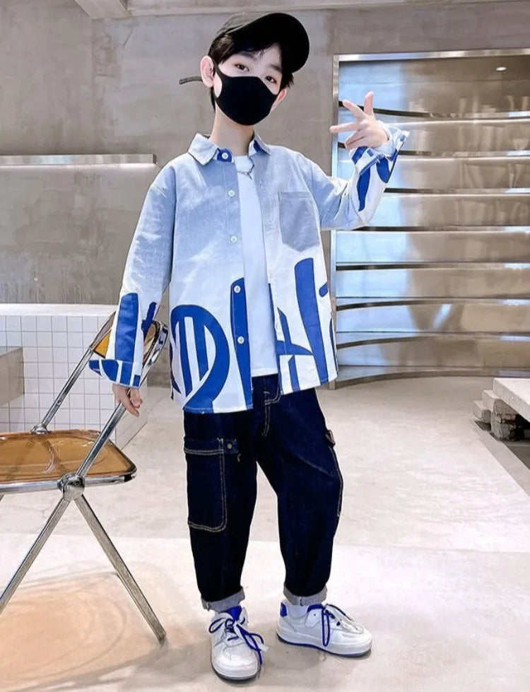 2025 Trendy Tween Boys Gradient Shirt Spring Autumn Summer Kids Clothing Hot Sale Unique Fashion Design