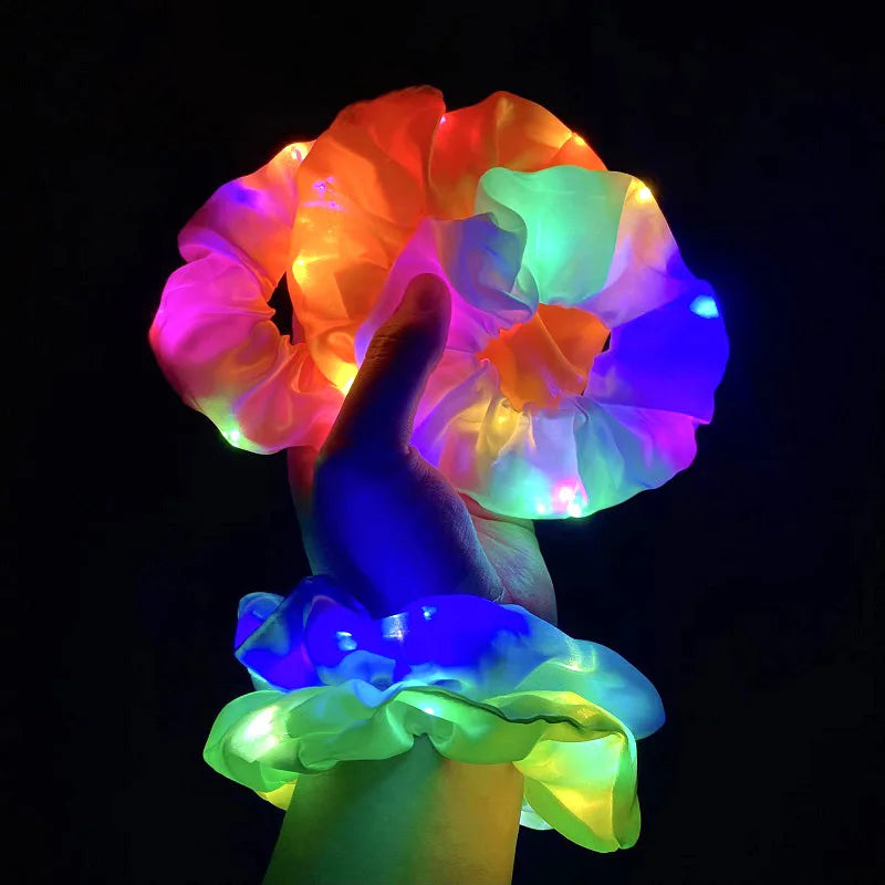 Popular Flashing Light Up hair tie LED Luminous scrunchies Women girls glowing Scrunchy Hair Rope Halloween luminous hairband