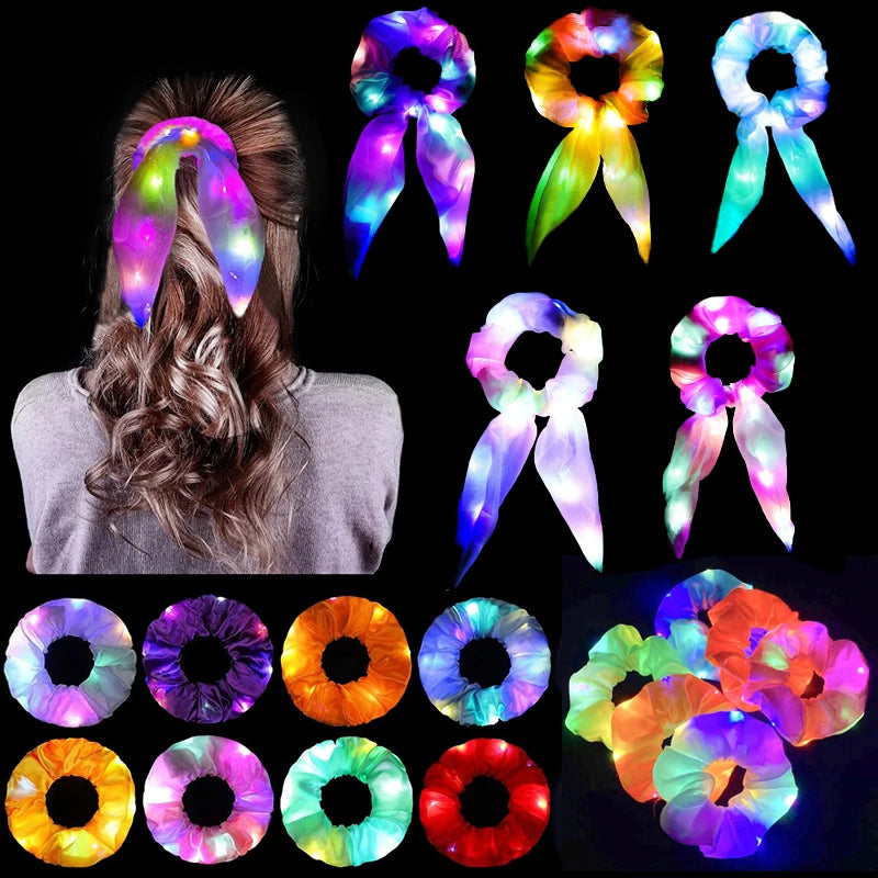 Popular Flashing Light Up hair tie LED Luminous scrunchies Women girls glowing Scrunchy Hair Rope Halloween luminous hairband