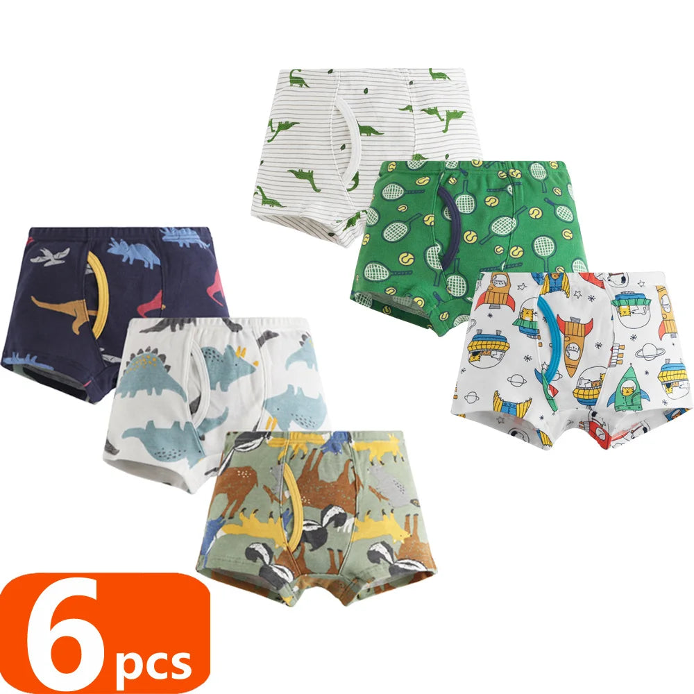 1/3/6 pcs Boys Boxer Briefs Sets 2025 New Kids Cotton Underwear Boy Underpants Teenager Dinosaur Print Soft Children Panties