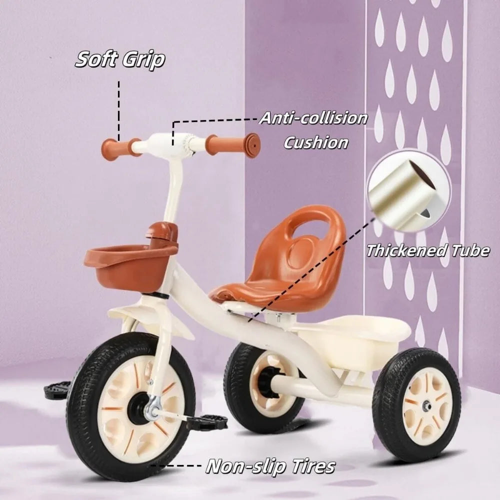 2 in 1 Toddler Tricycle for Kids Trike with Push Handle Adjustable Seat Storage Baskets Balance Bike Birthday Gift for Boy Girl