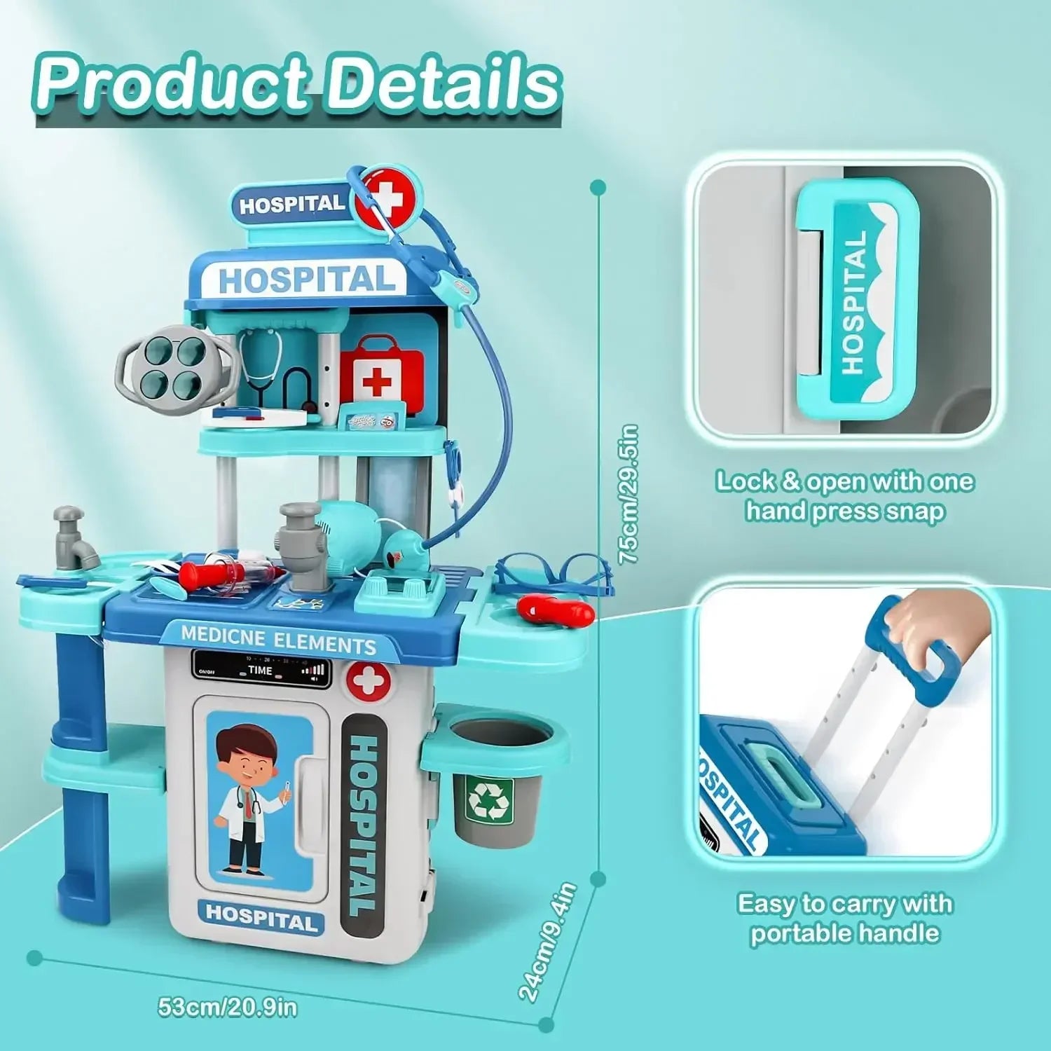 2 in 1 Doctor Kit for Kids Pretend Play Medical Station with Stethoscope Thermometer Sounds & Lights Doctor Toys for Boys Girls