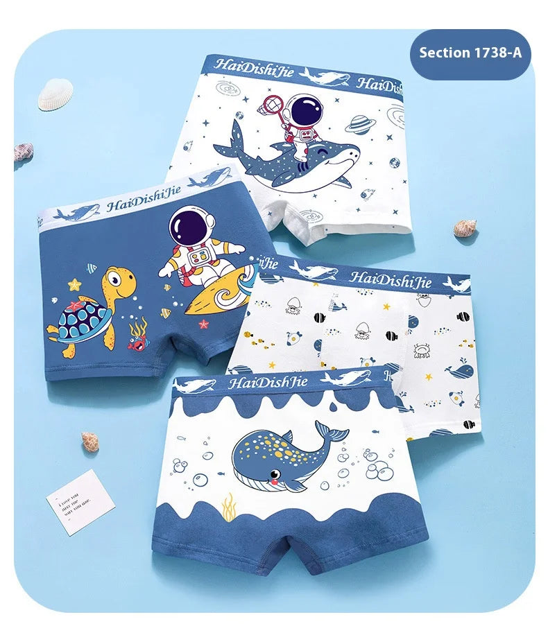 Boys Cotton Boxer Shorts 4PCS Not Pinch the Butt Boy Cotton Thin Section Flat Shorts Baby Underpants Children's Bottoms