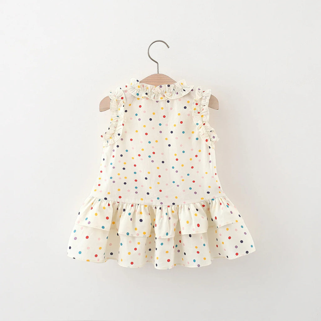 (9 Months -4 Years Old) Summer New Colorful Polka Dot Baby Girl Dress, Countryside Style Children'S Clothing Free Gift Bag