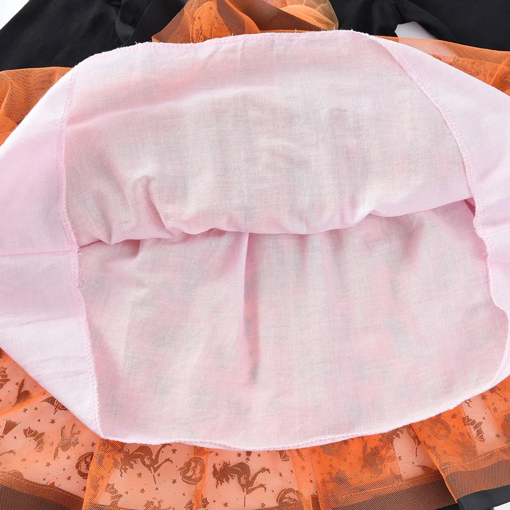 VIKITA Dress for Kids Girl Pumpkin Witches Bats Layered Mesh Tulle Princess Dress Children Cosplay Festival Halloween Costumes