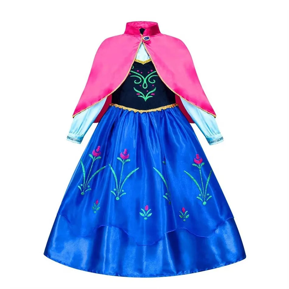 Girls Dresses Kids Princess Costume Halloween Birthday Party Long Cloak Cosplay Elsa Dress Long Sleeve 4 5 6 7 8 9 10 Years