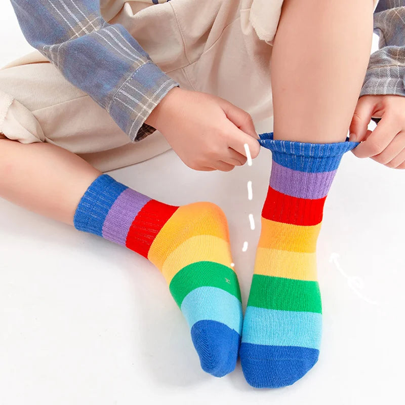 10/20 pairs Kids Casual Socks Sets for Girls Rainbow Striped Cute Children Ankle Short Breathable Cotton Fashion Toddler Sock