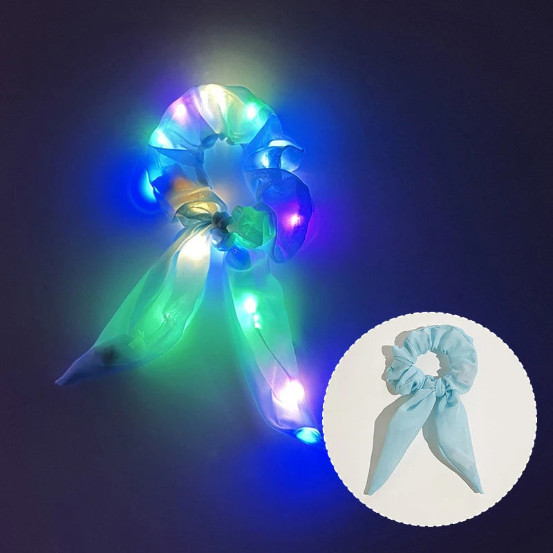 Popular Flashing Light Up hair tie LED Luminous scrunchies Women girls glowing Scrunchy Hair Rope Halloween luminous hairband