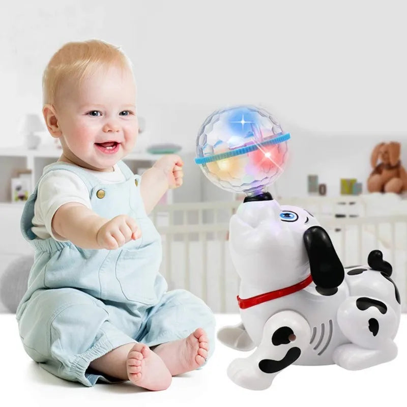 Spinning Dalmatian Toys Bump and Go Dancing Dog with Ball Music & Colorful Flashing Lights for Small Babies Infant Toddlers