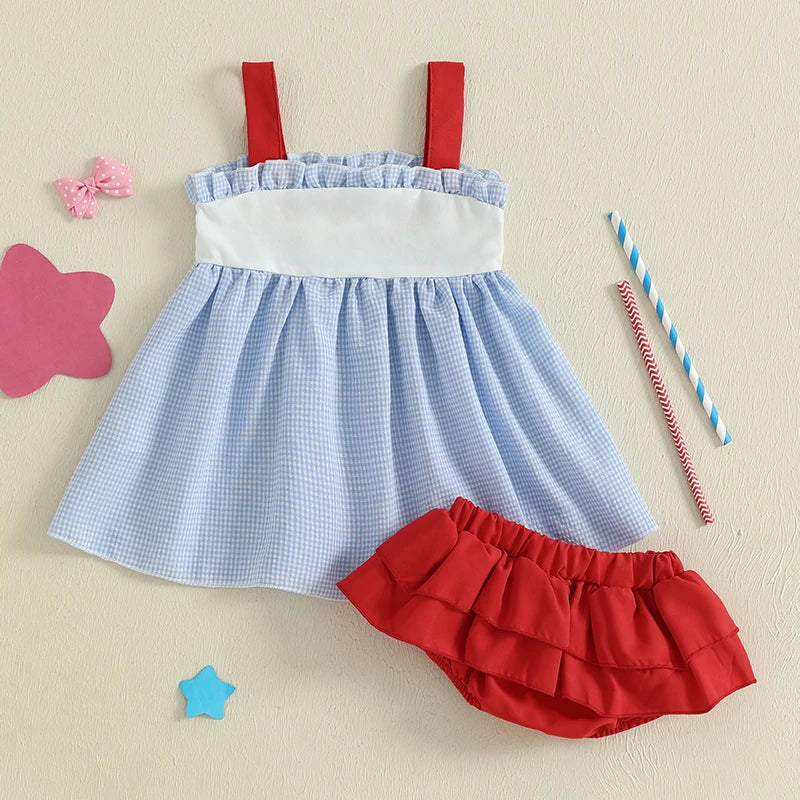 Independence Day Toddler Girl Clothing Set American Flag Print Sleeveless Tank Top and Shorts Outfit for 4th of July