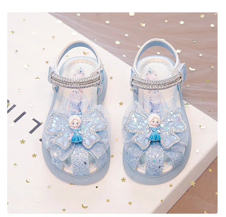 Kids'Sandalsl Led Light Elsa Princess Frozen PU Leather Sequin Pearl Summer Shoes Anti-slip Breathable Pink Blue Size 22-32