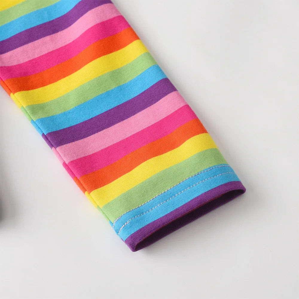 VIKITA Girls Colorful Butterfly Navy Blue T Shirts Kids Cotton Casual Daily Striped Long Sleeve Rainbow Tees Kids Tops Wear 3-8Y