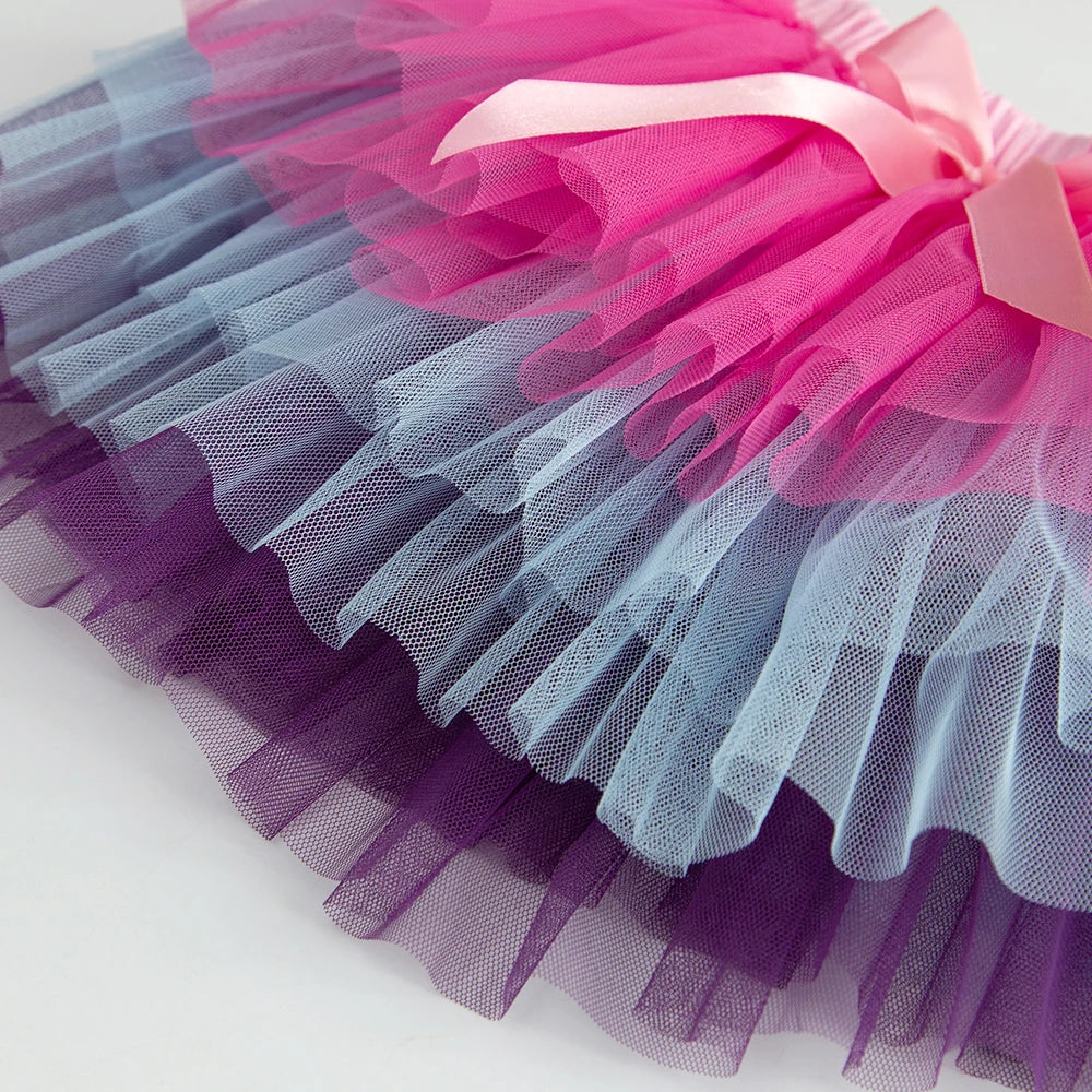 VIKITA Girls Mesh Tulle Layered Cake Tutu Skirts Birthday Party Performance Prom Gown Princess Mini Ballet Skirt with Bowknot