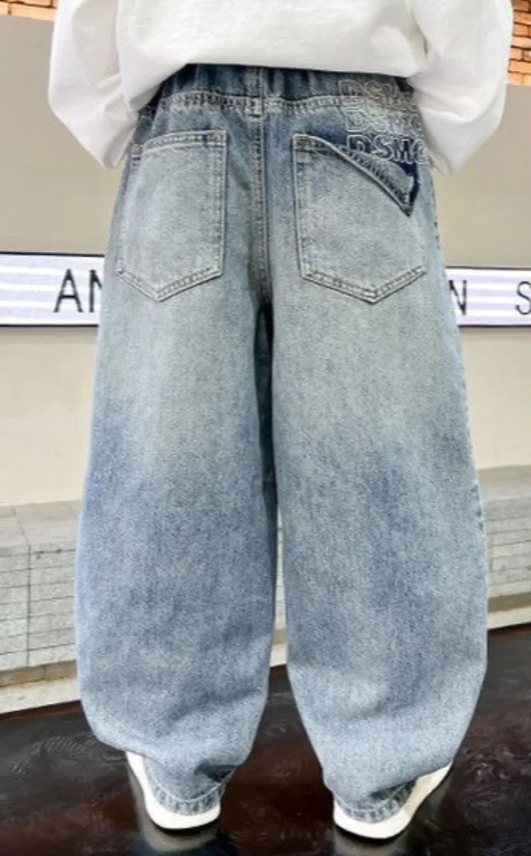 2025 Spring New Boys Loose Fit Jeans Long Pants for Toddler & Big Kids, Handsome Casual Denim Pants, Trendy Kids Clothing