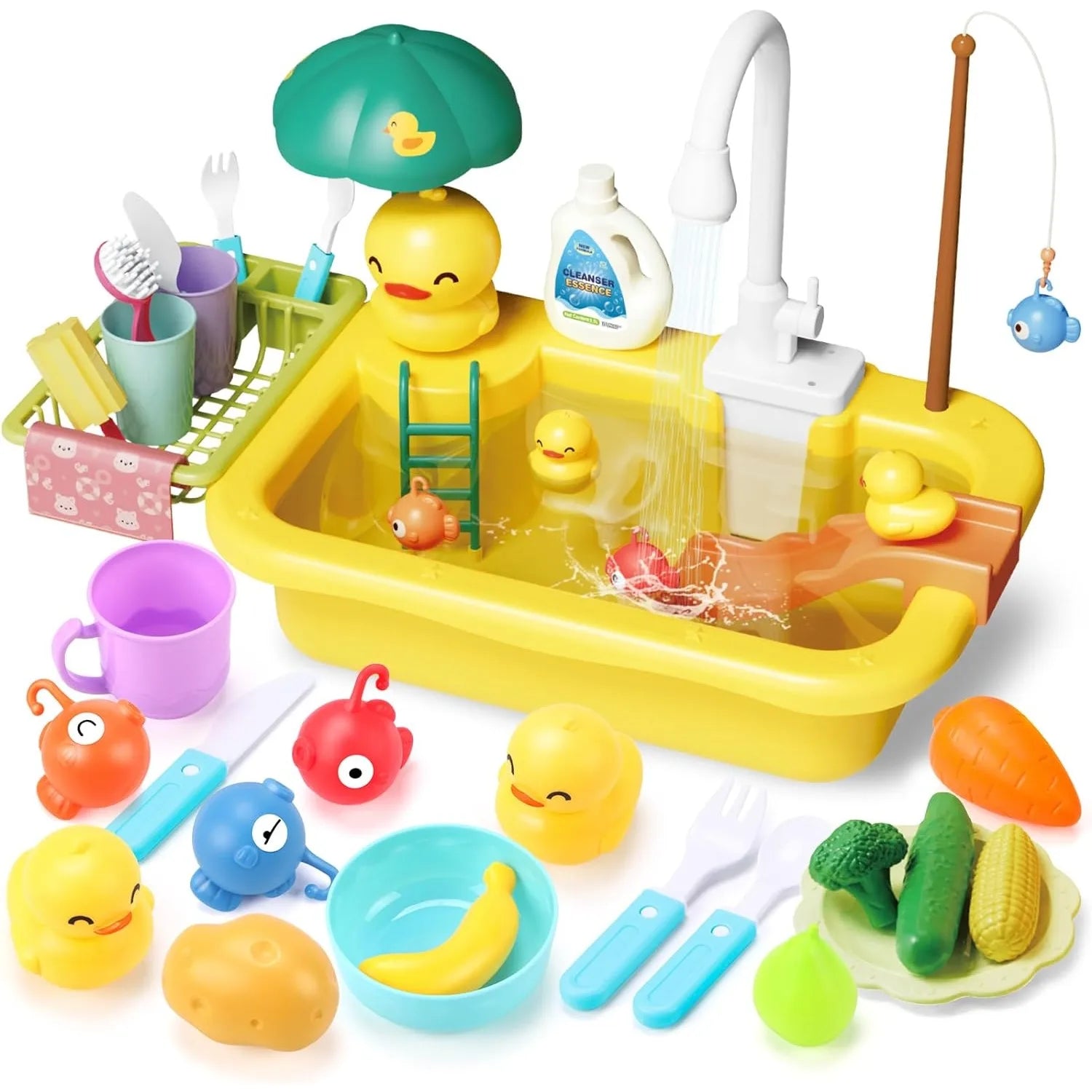 Play Sink with Running Water Kitchen Sink Toys Electric Faucet Play Kitchen Toy Pool Floating Fishing Toys for Water Play