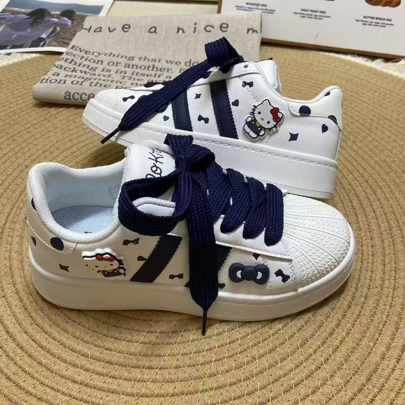 Kids'Casual Shoes Sneakers Cartoon Hello Kitty PU Leather For Girls Printed Anti-slip Breathable Blue Pink Shoes Size 26-37