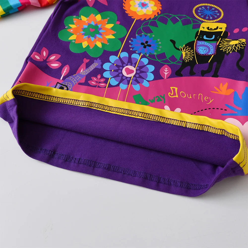 VIKITA Girls Clothing Sets Kids Floral Print Long Sleeve Cotton Rainbow Striped T Shirt and Leggings 2 Pcs Home Wear Clothes Set