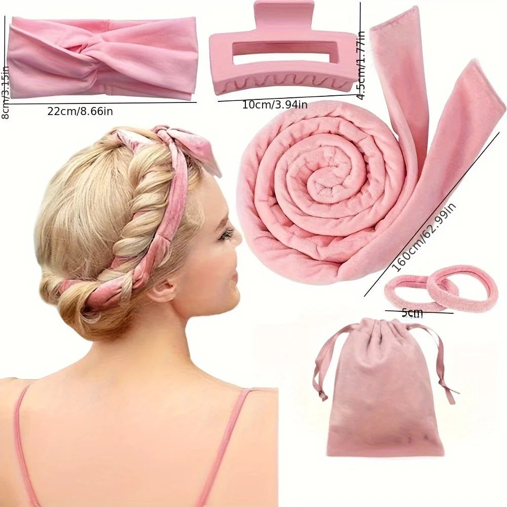 Styling Kit - Heatless Silk Curler with Sleeping Mask and Shower Cap for Women and Girls Beauty Kit for Travel and Home