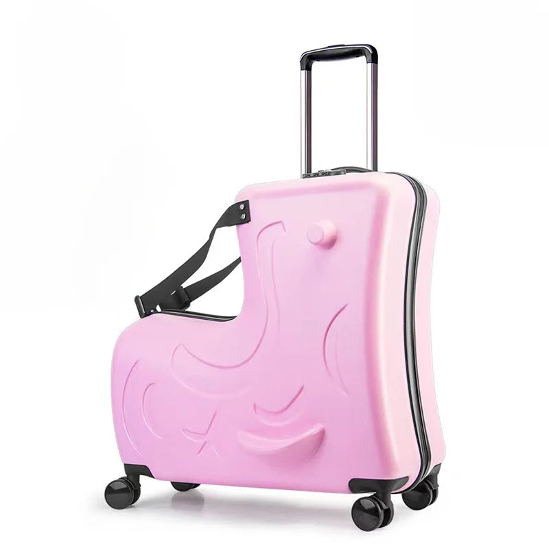 Kids Scooter Suitcase Cartoon Sit & Riding Luggage with 360° Swivel Wheel Pedal Removable Seat Belt Cabin Luggage for Boy Girl