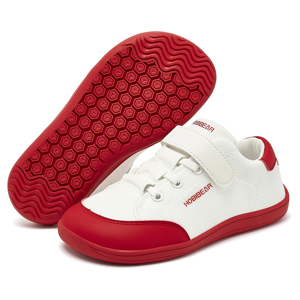 HOBIBEAR Kids Wide Toe Barefoot Shoes Boys Girls  Minimalist Sneakers Lightweight Hook Loop Mesh Artificial Leather Shoes