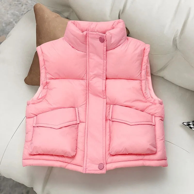 Autumn Winter New Kids' Korean Style Thickened Cotton Vest for Medium Large Children Students Fashion Outerwear Jacket