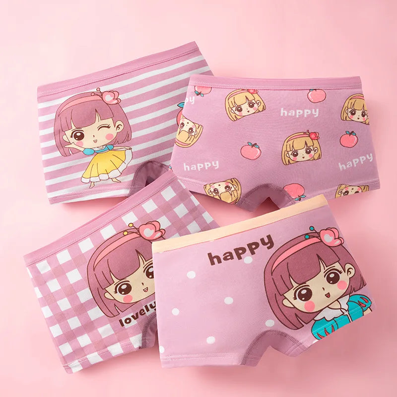 4/8 Pieces Kids Underwear Cute Princess Characters Girls Cotton Panties Washable Girls Boyshort Breathable Children Boxer Briefs
