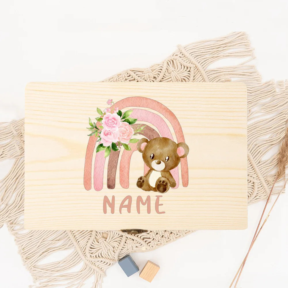 Personalised Forest Animal Rainbow Baby Memory Box Custom Wooden Box Newborn Shower Gift Baby Keepsake Box Umbilical Cord Box
