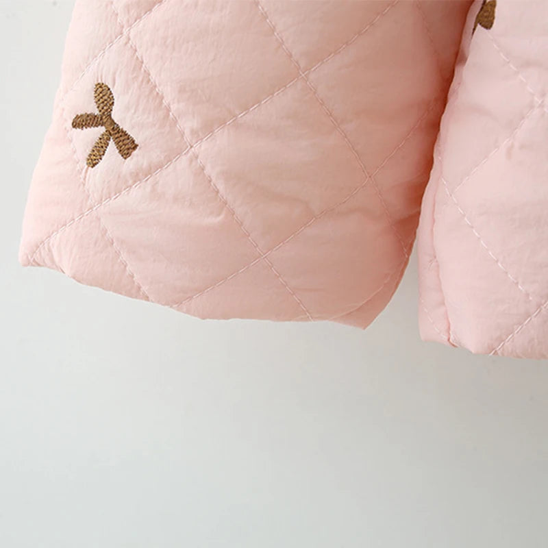 Winter New Sweet Bow Baby Girl Coat, Princess Style Thick And Warm Children'S Clothing Suitable For Babies Aged 1-4 Years