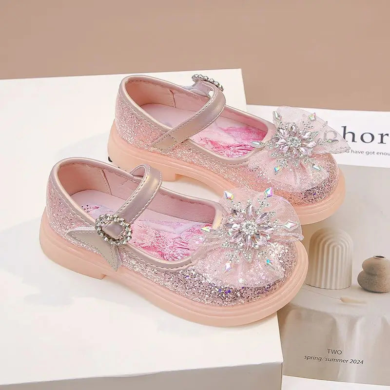 Disney Children's High Heel Princess Elsa Party LED Light Shoes Summer Girls Sandals Baby Girls' Crystal Blue Pink Shoes 23-34