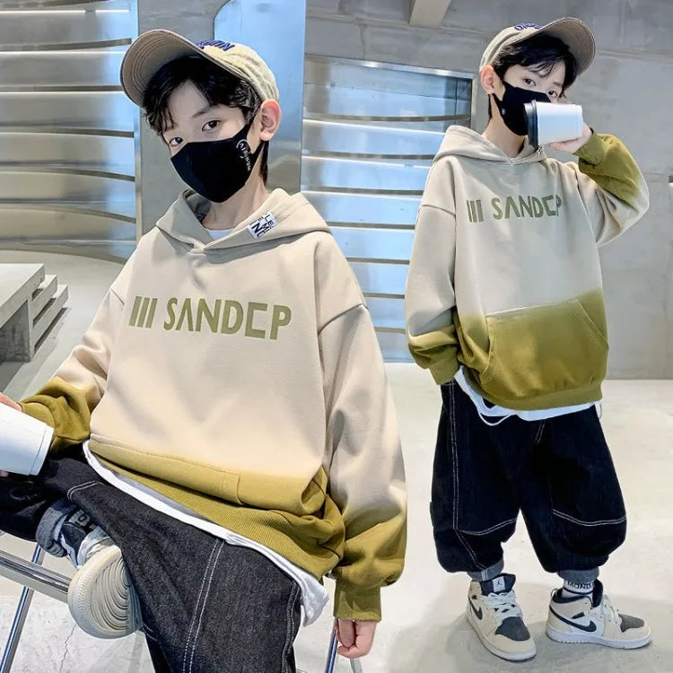 2025 Spring Autumn New Boys Mid-Large Size Trendy Stylish Eye-Catching Hooded Sweatshirt - Boys' Spring Streetwear Top