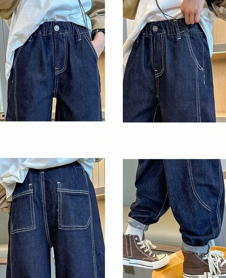 Designer Boys Autumn Winter 2025 New Casual Stretchable Denim Jeans Long Pants Boys' Fashionable Trousers
