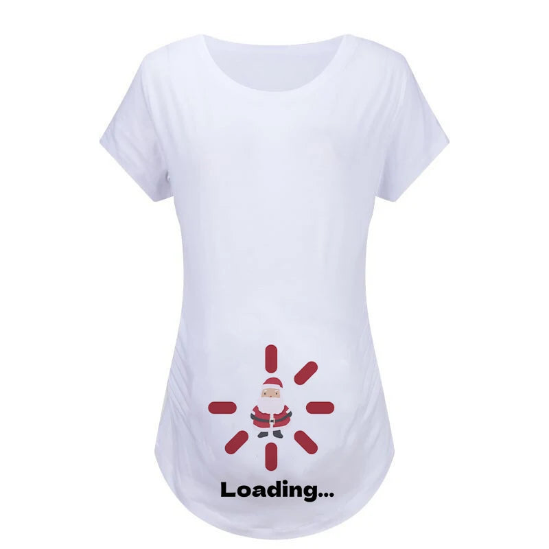 Christmas Womens Maternity T-shirt Santa Baby Printed Pregnant Women T Shirt Pregnancy Casual Short Sleeve T Shirt White Clothes