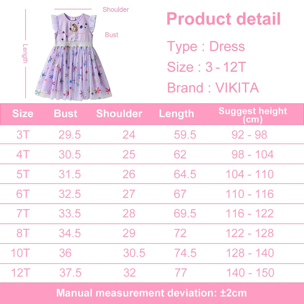 VIKITA New Children Clothes Girls Summer Flare Sleeve Purple Dress Kids Mermaid Sequins Mesh Tulle Princess Party Tutu Vestidos