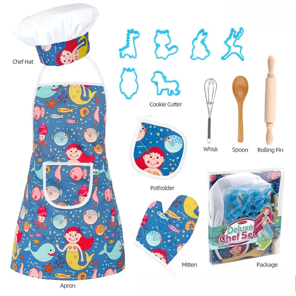 Kids Baking Chef Set with Unicorn Apron & Mitt Kid Cooking Set with Chef Hat Spoons Whisk Dress Up Role Play Gifts for Girls Boy