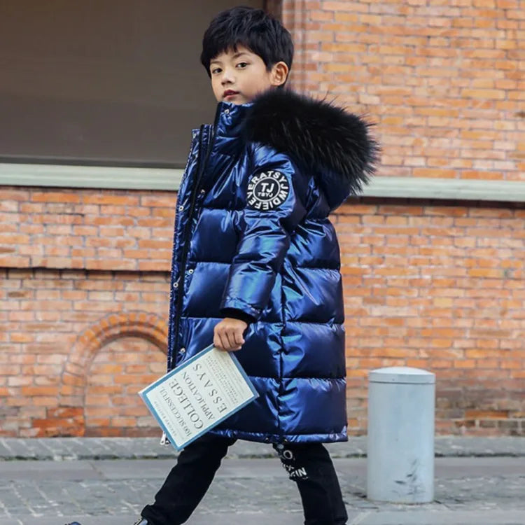 2025 New Boys Girls Cotton-Padded Coat Winter Outerwear Stylish Mid-Length Toddler Big Kids Winter Jacket