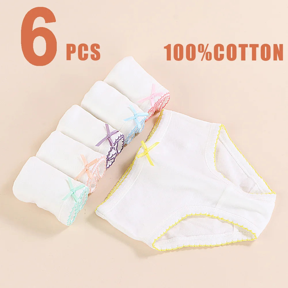 6 Pack Girls Cotton Underwear - 100% Pure Cotton Breathable Comfortable Kids Panties - Soft White Toddler Underwear for Girls -