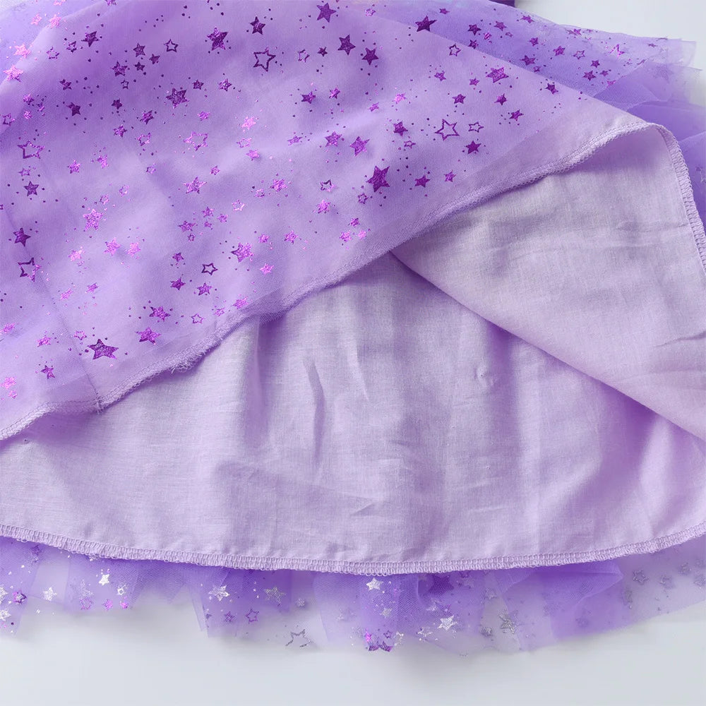 VIKITA Kids Unicorn Cartoon Print Dress Girls Sleeveless Summer Vestidos Kids Patchwork Purple Princess Mesh Tulle Party Dress