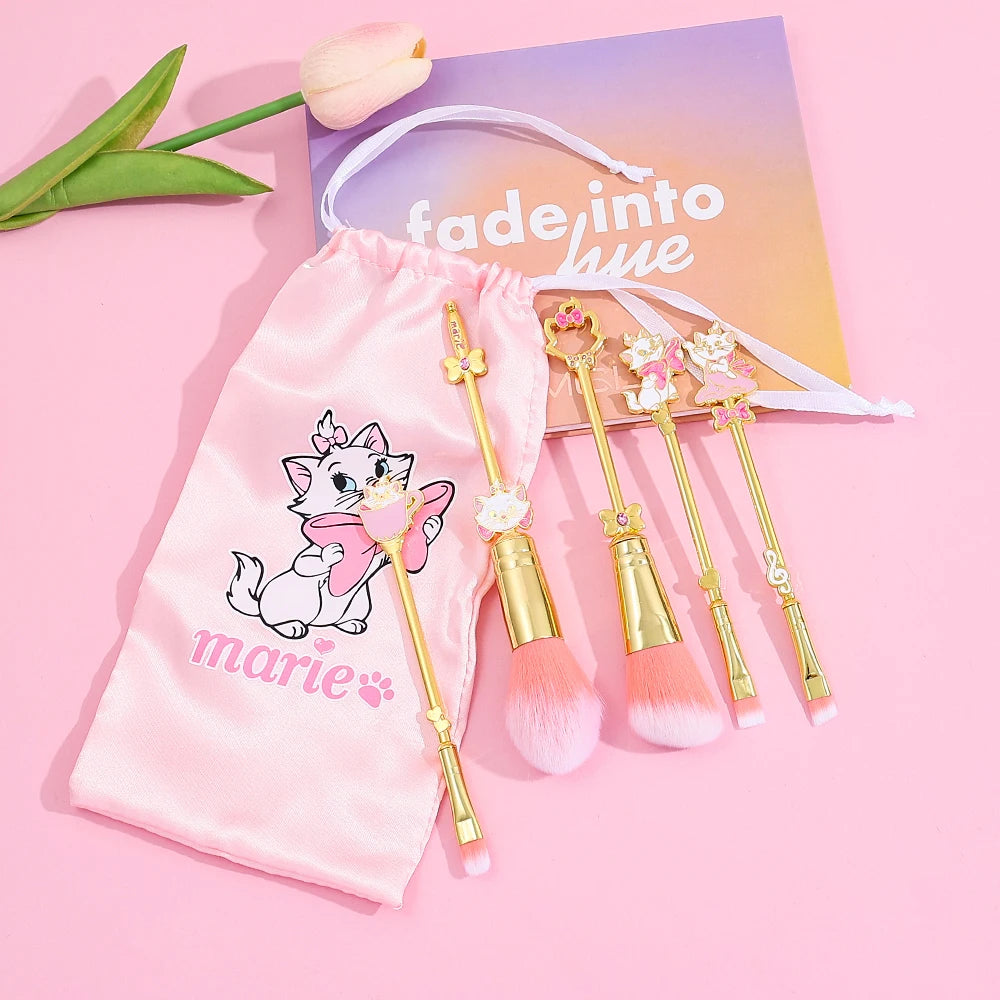 5pcs Mary Cat Makeup Brush Unique Cartoon Shape Makeup Tool Metallic Texture Cute Mary Cat Eyeshadow Brush Set Suitable for Girl