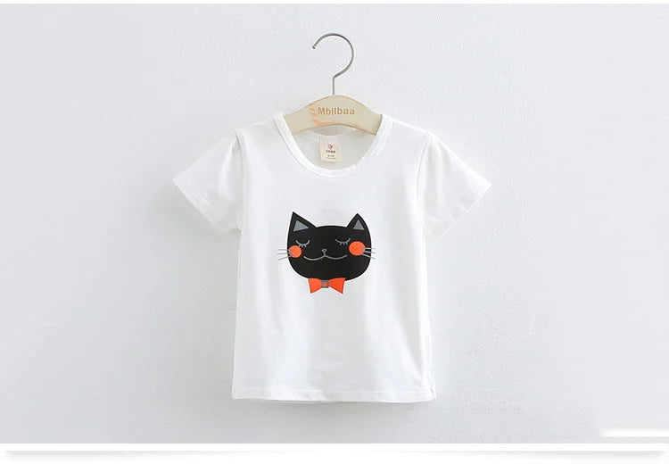 2025 Summer 2 3 4 6 8 10 Years Children Cotton Cartoon Star Bird Cat Rabbit Animal Print Short-Sleeve T-Shirt For Kids Baby Girl