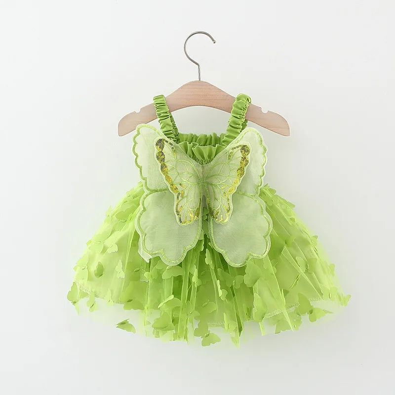 Summer New Princess Style Baby Girl Dress, Butterfly Chiffon Suspender Children'S Clothing For Babies Aged 9 Months To 3 Years